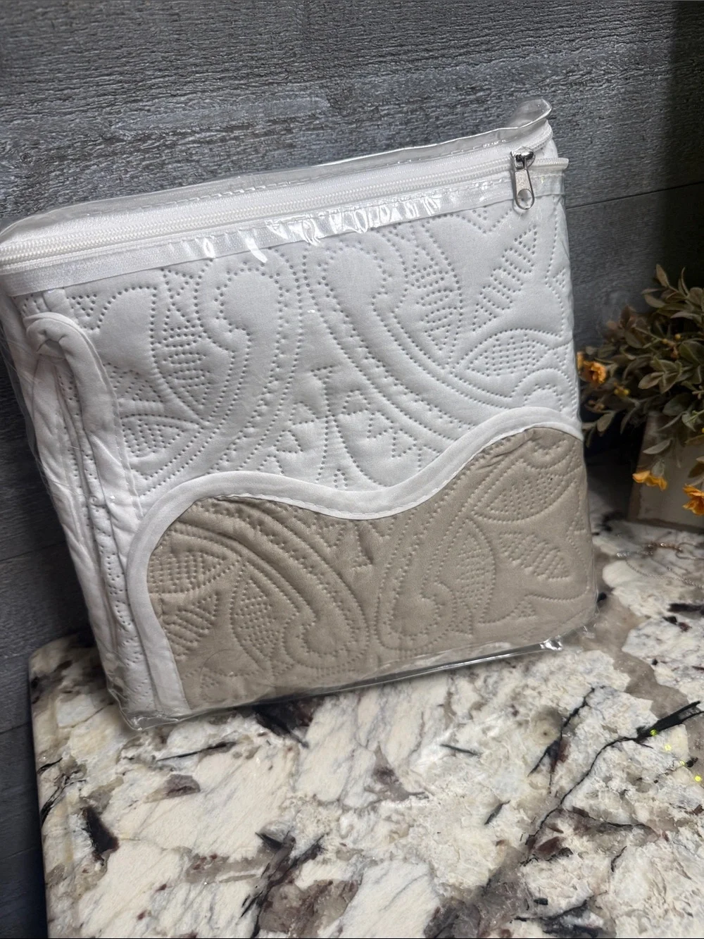 Reversible Furniture Protector - Taupe and White Armchair Cover